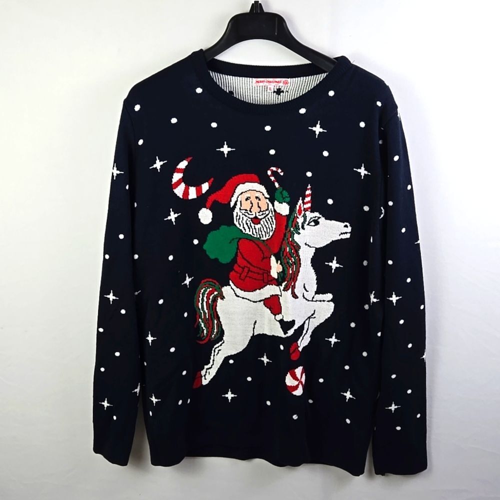 Merry Christmas Unicon Santa Jumper Ugly Christmas Sweater Sz XL